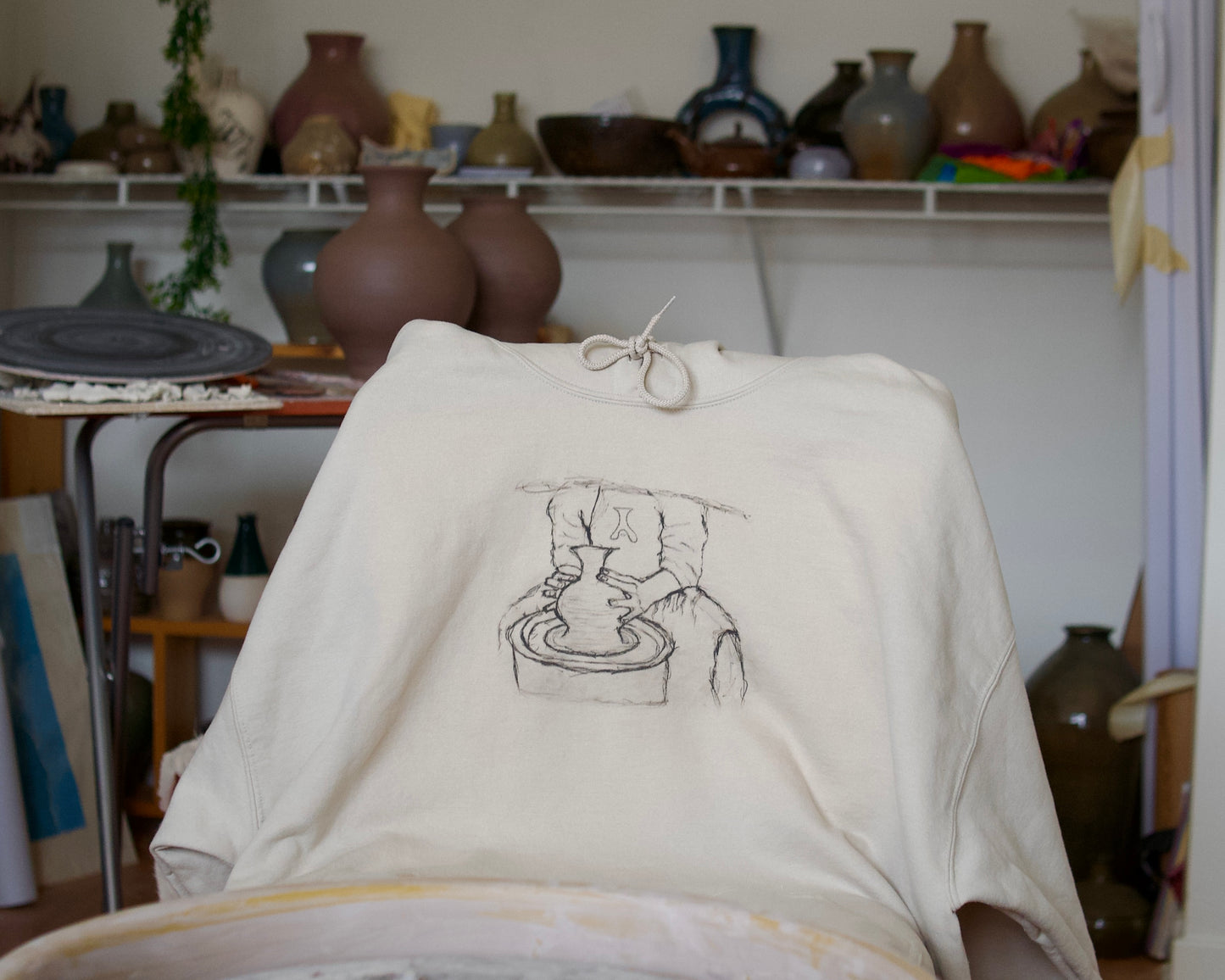 "Handmade Pottery Sketch" Unisex Hooded Sweatshirt
