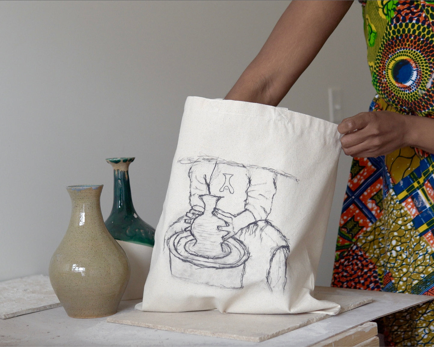 "Handmade Pottery Sketch" Canvas Tote Bag