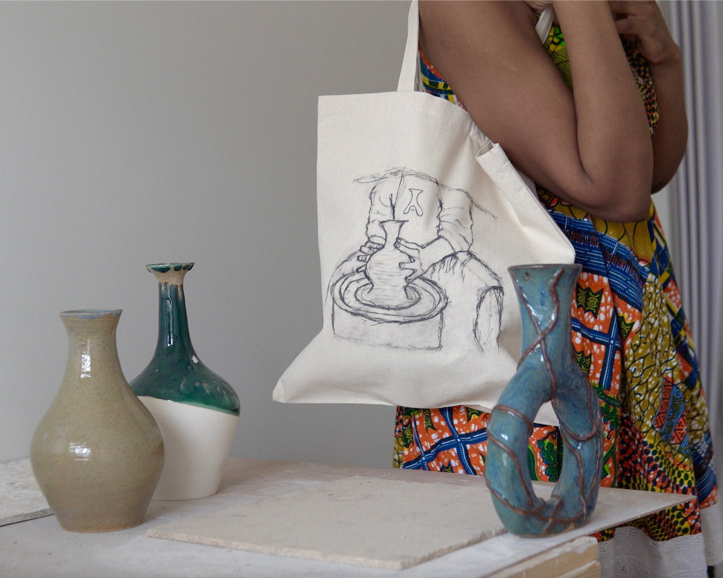 "Handmade Pottery Sketch" Canvas Tote Bag