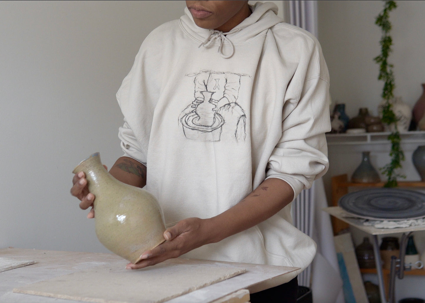 "Handmade Pottery Sketch" Unisex  Hooded Sweatshirt