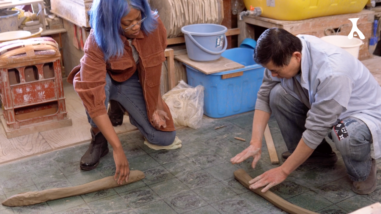 Load video: video of a woman learning how to make onggi ceramics